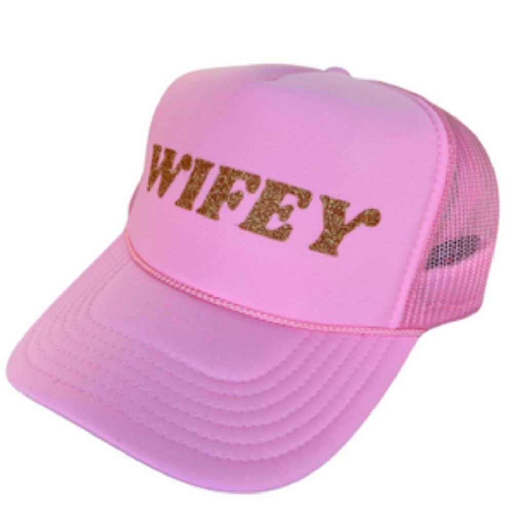 Soft Pink Trucker Hat BRAND NEW "Wifey" Gold Glitter Snap Back Mesh Back